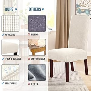 HVERSAILTEX Stretch Dining Chair Covers Set of 2 Chair Covers for Dining Room Parsons Chair Slipcover Chair Protectors Covers Dining Feature Textured Checked Jacquard Fabric Ivory