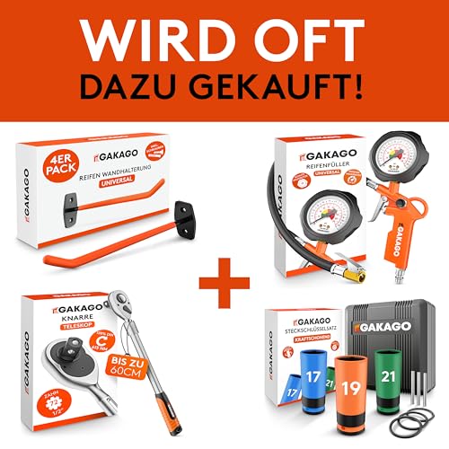 Gakago Teleskop Radmuttern-Schlüssel Set mit 17/19mm & 21/23mm Steckschlüssel-Einsatz 1/2 Zoll - Extra langer ausziehbarer Radschlüssel - Praktische Aufbewahrungstasche mit Klett und Aufhängeöse