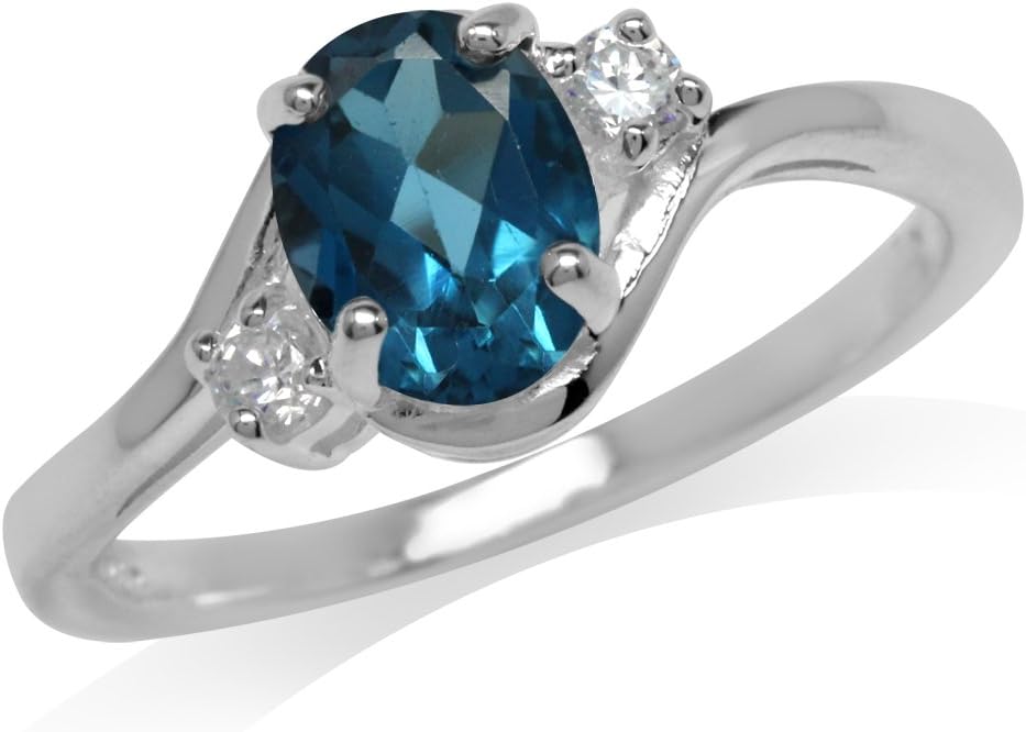 Silvershake 8x6mm Oval Shape White Gold Plated 925 Sterling Silver Engagement Ring