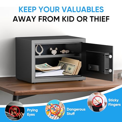 Paporia 0.6 Feet Cubic Safe Box with Digital Keypad Lock & Keys, Home Safe Money Box for Cash, Documents, Jewelry,& Medicine, Security Digital Safe in Home, Hotel or Business - Thumbnail 7