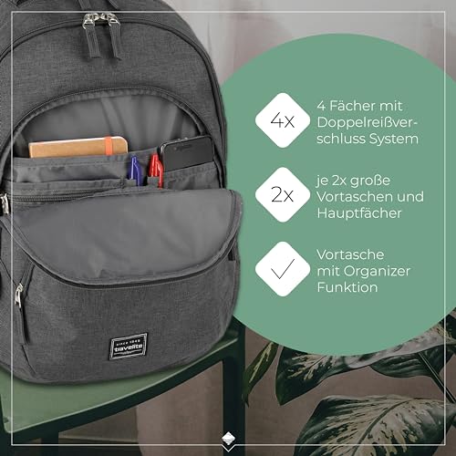 travelite Handgepäck Rucksack, Laptop Rucksack 15,6 Zoll, BASICS, Daypack, Tagesrucksack mit vielen Fächern, 45 cm, 22 Liter