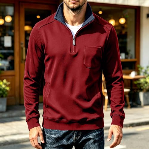 Men's Long Sleeve Shirts Fleece Lined Textured Fashion Quarter Zip Pullover - image 2