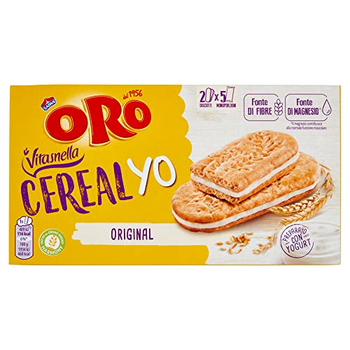 Oro Vitasnella, Cereal Yo Original, Biscotti con Ripieno Morbido di Yogurt Bianco, Fonte di Fibre e Magnesio, 253g (contiene 5 monoporzioni da 50,6g)