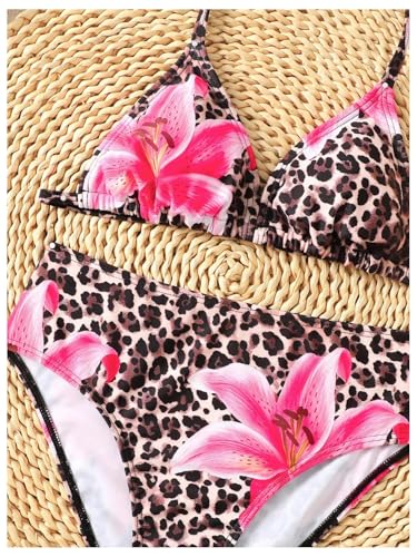 Image of RoseSeek Girl's Tie Dye Smocked 2 Piece Swimwear Sets Backless Halter Bikini Cute Brief Bathing Suit