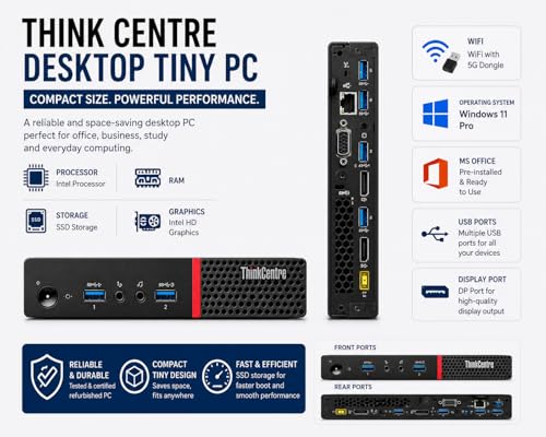 Image of YaariTech Think Centre Tiny Desktop PC | i3 6th Gen | 8GB RAM |128GB SSD | Win 11 Pro | MS Office | with 5g 2.4Ghz /5Ghz WiFi Dongle