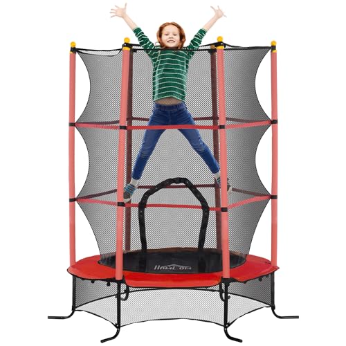 HOMCOM Cama Elástica Infantil Ø163x190 cm Trampolín para Niños de +3 Años con Red de Seguridad y Marco de Acero Carga 50 kg para Interior y Exterior Rojo y Negro