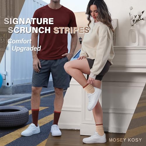 Image of Slouch Cotton Socks, Scrunch Thin Fashion Colorful Soft Breathable Crew Calf for Women and Men, 4 Pairs
