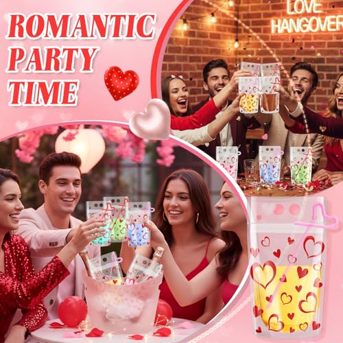 60 sets de bolsas de bebida con pitillos para San Valentín miniatura 6