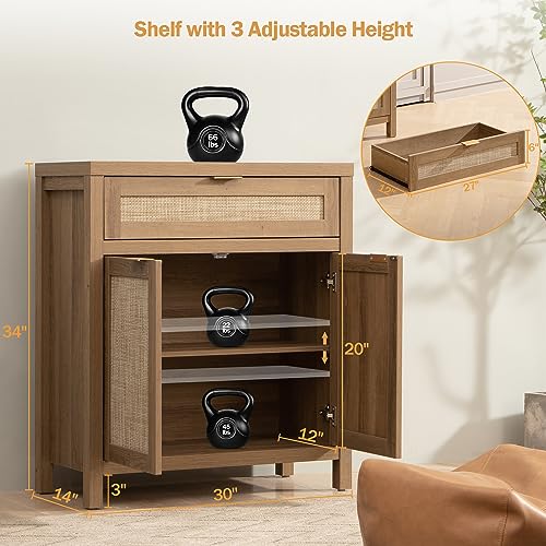 Sicotas SCEWA20004OA Sideboard Buffet Cabinet Set Of 2, Rattan Credenza Storage Cabinet thumb #2