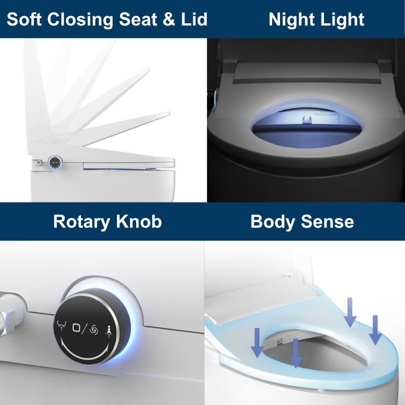Image of Simenr Smart Bidet Toilet Seat Elongated Cover Electric Slow Close Quiet Instant Warm Water Heated Self-Cleaning Nozzle Powerful Dryer Remote Anti-yellowing PP Materials