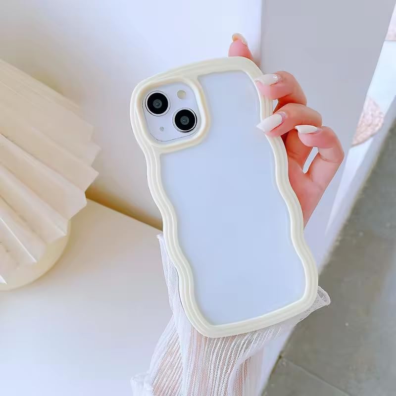 Image of COVERLY for iPhone 15 Pro Max Case Transparent Curly Wave TPU Cover,Cute Crystal Clear Curve Edge Slim Fit Stylish, Korean Soft Pretty Bumper Aesthetic Cover for Apple iPhone 15 Pro Max (Honey Yellow)