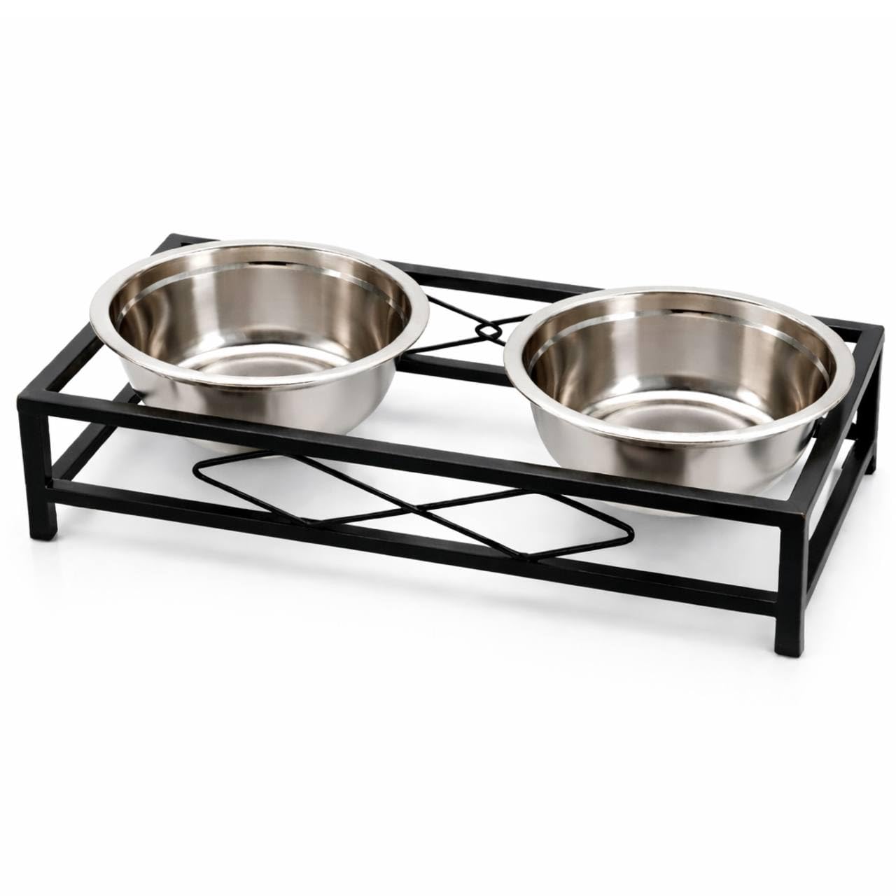 Mangiatoia Rialzata per Cani di Piccola Taglia – Supporto in Metallo con Doppia Ciotola in Acciaio Inox Estraibile – 40 x 20 x 10 cm – Struttura Stabile, Igienica per Cibo e Acqua