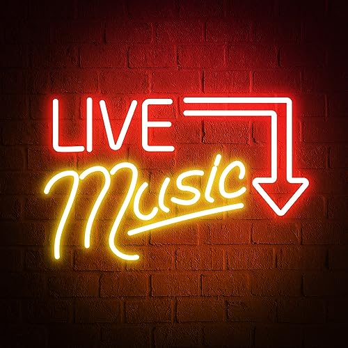 Music Live Neon Signs, Handcrafted Live Music Led Light Signs for Wall Decor, Usb Powered Music Live Led Light For Nightclub, Bar, Club, Bedroom, Music Stadio Indoor Outdoor