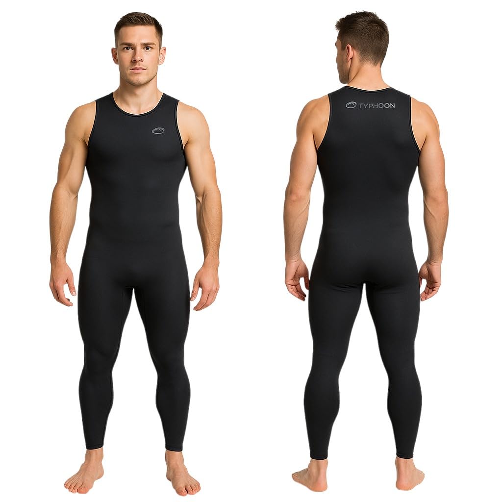 Mens Typhoon 3mm Long John Sleeveless Wetsuit shoulder entry - black - Non-Sleeve Watersports Paddleboarding Canoe Kayak Sailing Suit (Small)