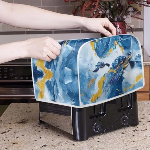 Image of Talayituse Turtle Marble Print Toaster Cover 2 Slice Wide Slot, Lightweight Bread Maker Cover Dust Protection Washable Appliance Bag, S