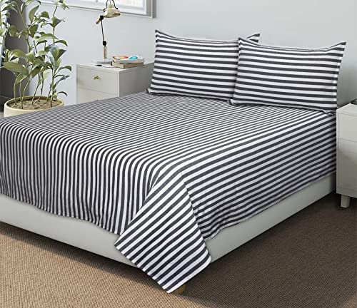 Image of AIRWILL, 200GSM Handloom Cotton Double Bedsheet with 2 Pillow Covers (Candy Stripe Black)