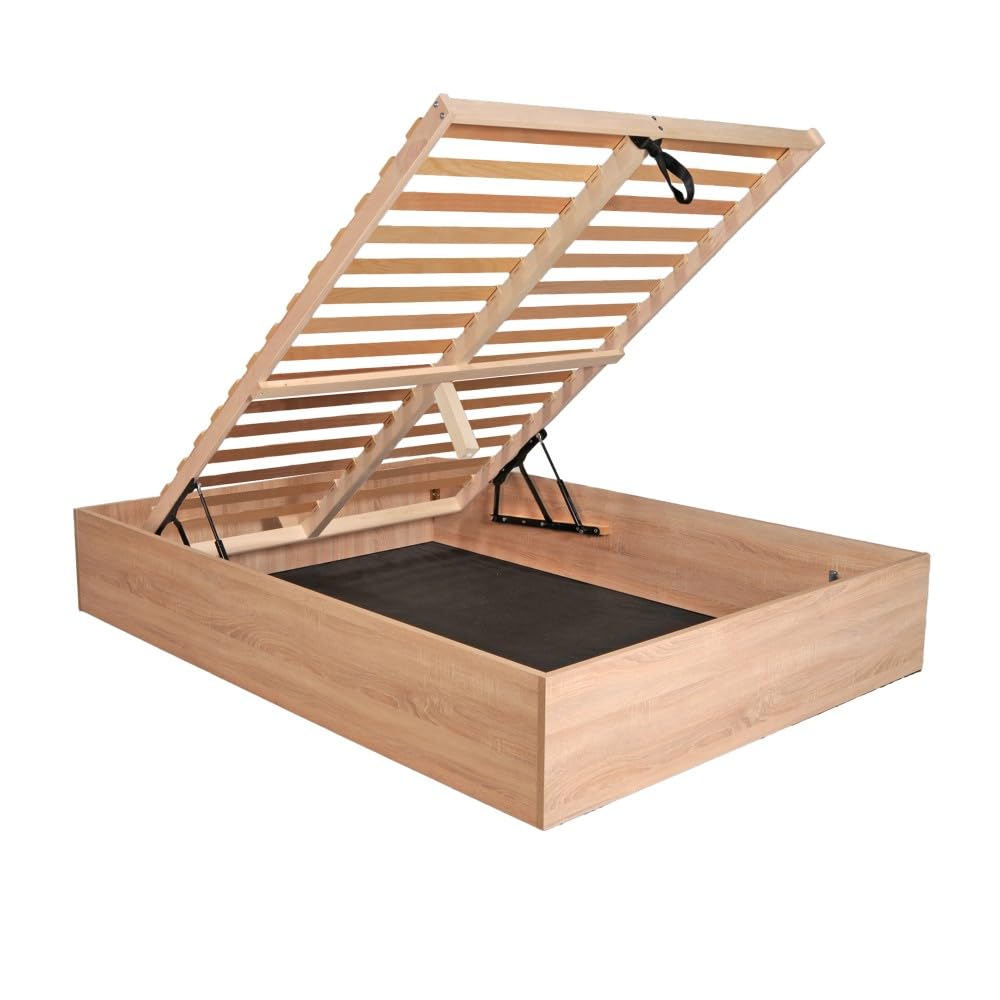 WEBER INDUSTRIES Lit Coffre Bilbao 160x200 cm + sommier/Décor chêne Blanchi