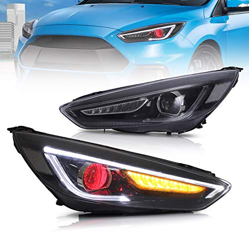 VLAND Projector Led Headlights Compatible with Focus 2015 2016 2017 2018 w/Amber Sequential w/Dual Beam Lens w/Demon Eyes D2H/ D2S Bulbs(NOT included)
