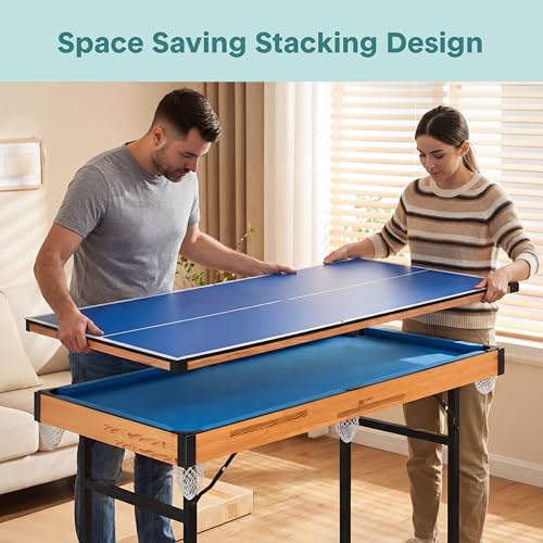 SereneLife 4-in-1 / 5-in-1 Multifunktionstisch – inkl. Billardtisch, Tischtennisplatte, Tischkicker, Kickertisch, Airhockey Tisch, Shuffleboard & Bowling Tische – Spieltisch Kinder & Erwachsene
