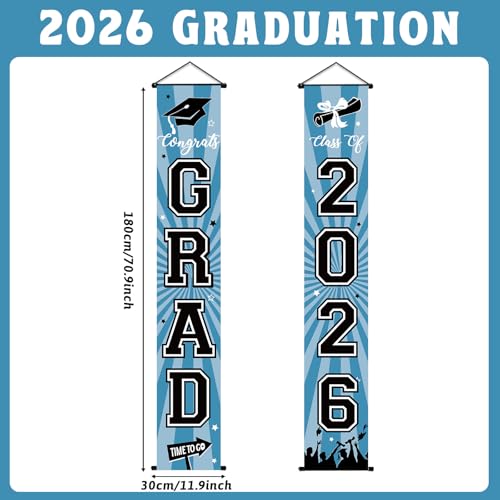 Image of Graduation Banner 2026 Graduation Decorations Light Blue Grad Banner Porch Sign Class of 2026 Door Decor Congrats Hanging Backdrop Light Blue Grad Party Decor for School Congratulations Supplies