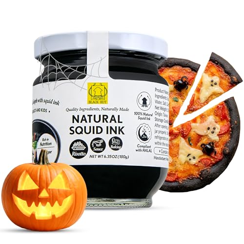 (6.4OZ / 180g) Black Hut Squid Ink, Food Coloring Tinta Calamari for Rice Noodles Pasta Spaghetti Risotto, Cuttlefish Ink for Baking mix, Halal Certificate, Contains Molluscs