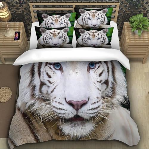 Housse de couette tigre blanc microfibre ultra douce fermeture éclair - 5