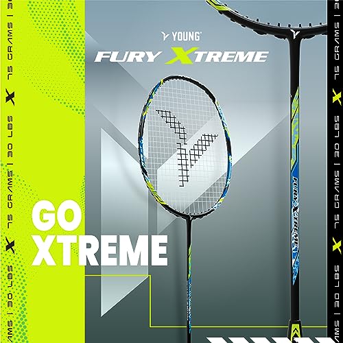 YOUNG(Malaysia) Fury Xtreme Professional Lightweight Badminton Racket, Japanese High Modulus Graphite (Tension Upto 30 lbs), Strung, Includes Full Cover 2 51PadseMcTL