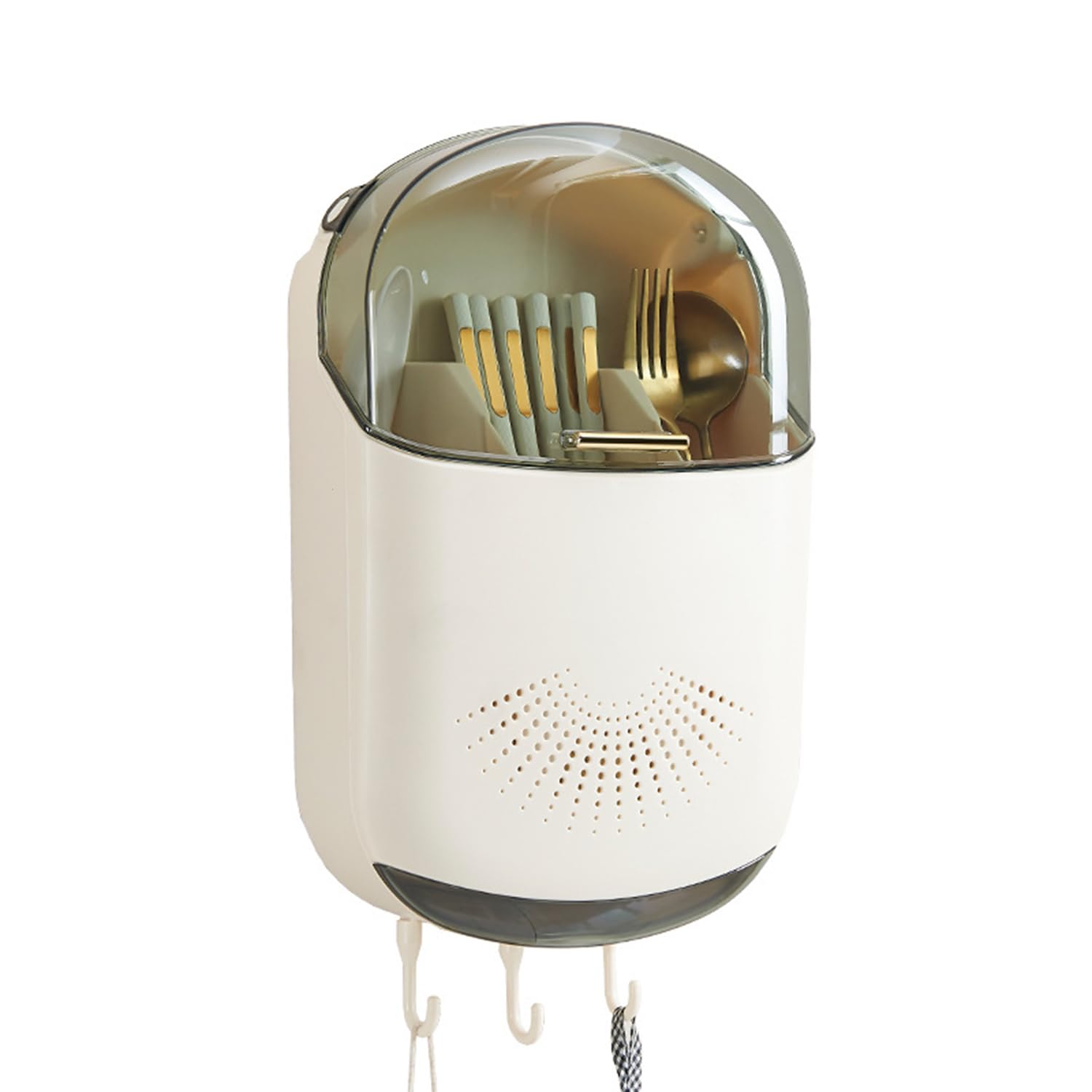 Kitchen Cutlery Drainer Wall Mounted Kitchen Utensil Holder Kitchen Cutlery Storage Box Chopstick Container with Lid Hanging Kitchen Utensil Holder Dustproof Spoon and Chopstick Organizer Drain Racks