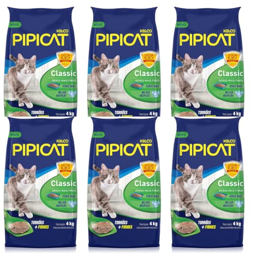 Areia Sanitária Pipicat Classic 4 Kg Kit com 6 sacos