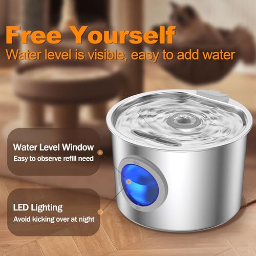 Cat Water Fountain Advanced 304 Stainless Steel 2.2L/74oz with 3-Pack Replaceable Filters, Detachable Tank, Easy to Clean, Automatic Pet Fountain Quiet Cats Water Dispenser, Dogs by JLVDXN - Image 4