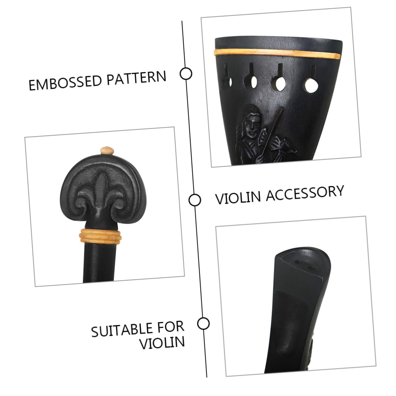 Ensemble de Violon 1 Set Cordier Noir en Bois pour 4/4-3/4
