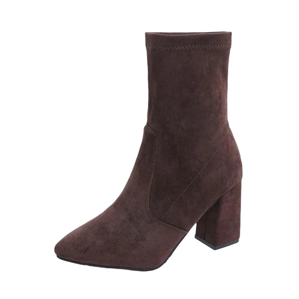 Womens 2025 Winter Knee High Boots Square Toe Chunky Heels Black Platform Shoes for Women
