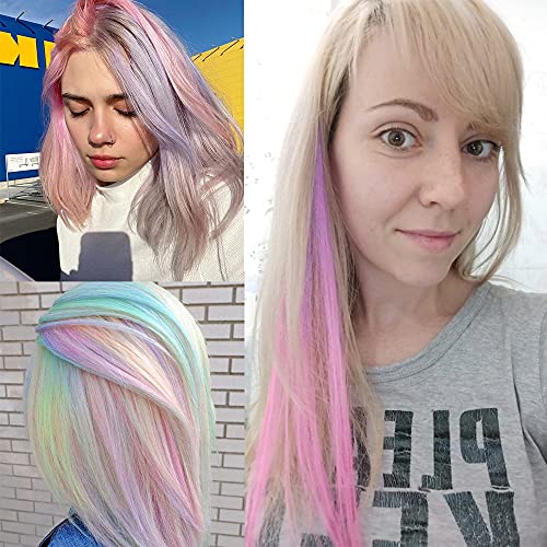 16Pcs Kids Purple Color Clip In Hair Extensions 20Inch Colored Party Clip On In Hairpieces Ombre Purple Synthetic Colorful Straight Multi-Colors Hair Streak For Girls(Light Pink+Light Purple) #TOP2