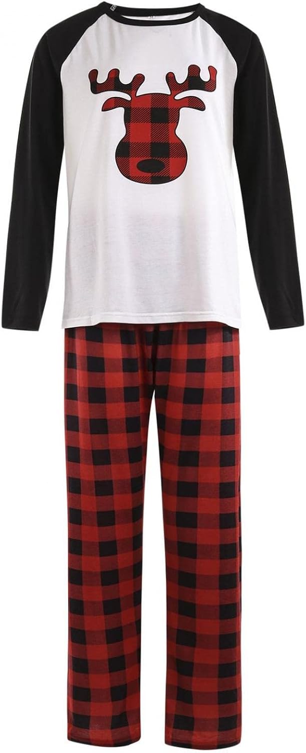 LOSTOX 2Pcs Reindeer Pattern Pullover Plaid Pajama Matching Family Pajamas Sets Adult and Kids Sleepwear Set : Clothing, Shoes & Jewelry