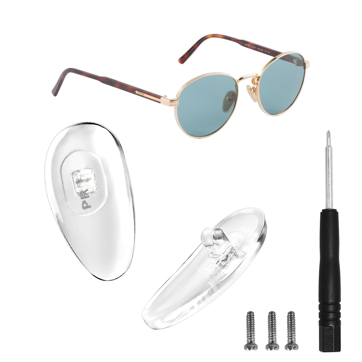 hengfento2 Screw-in Nose Pads Replacement for Prada Eye Glass Eyeglass Sunglass Frames with Screws Screwdriver Set 16.5mm (Silver)