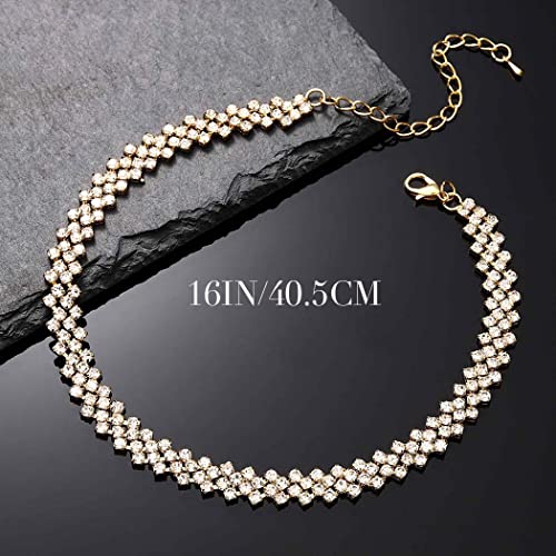 JEAIRTS Choker Rhinestone Necklace Diamond Row Necklaces Crystal Chokers Chain Jewelry Sparkly Party Prom Accessories for Women2