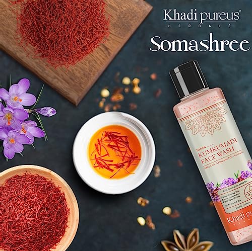 Image of PUREUS Khadi Herbals Kumkumadi Oil Face Serum, Kumkumadi Night Cream & Kumkumadi Face Wash + Beetroot Lip Balm & Lip Scrub for Natural Radiance & Healthy Lips | Kumkumadi Combo Kit Women & Men 310 ml