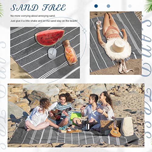 Mixweer Turkish Beach Towel Bulk 36 X 71 Inches Cotton Quick Dry Sandproof Lightweight Large Oversized Beach Blanket With Travel Bag For Shower Hammam Spa Pool Gym And Yoga(Black Gray, 12 Sets) #TOP2