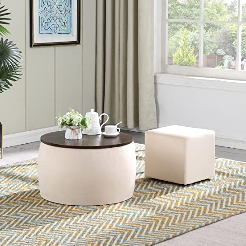 Gangnamri Round Storage Ottoman Set, 2 in 1 Coffee Table