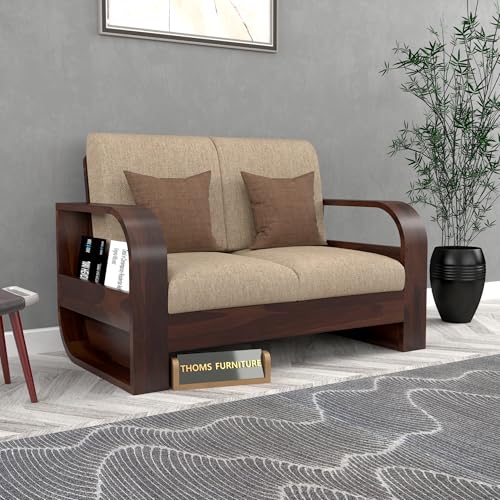 Image of Solid Sheesham Wood 2 Seater Sofa for Living Room | Premium 2 Seater Sofa Set for Office & Home Furniture | Stylish Wooden Sofa for 2 People (Cairo Walnut, 2 Seater)