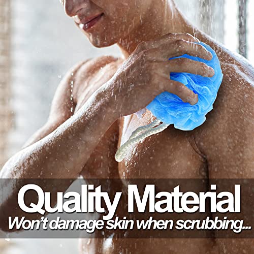 Loofah Bath Sponge, Shower Sponge (Larger 5-Inch Size) Long-Lasting Loofah Won't Fall Apart - Mesh Scrub Scrubber Bathing Sponge Exfoliator (1 Pack, Blue)