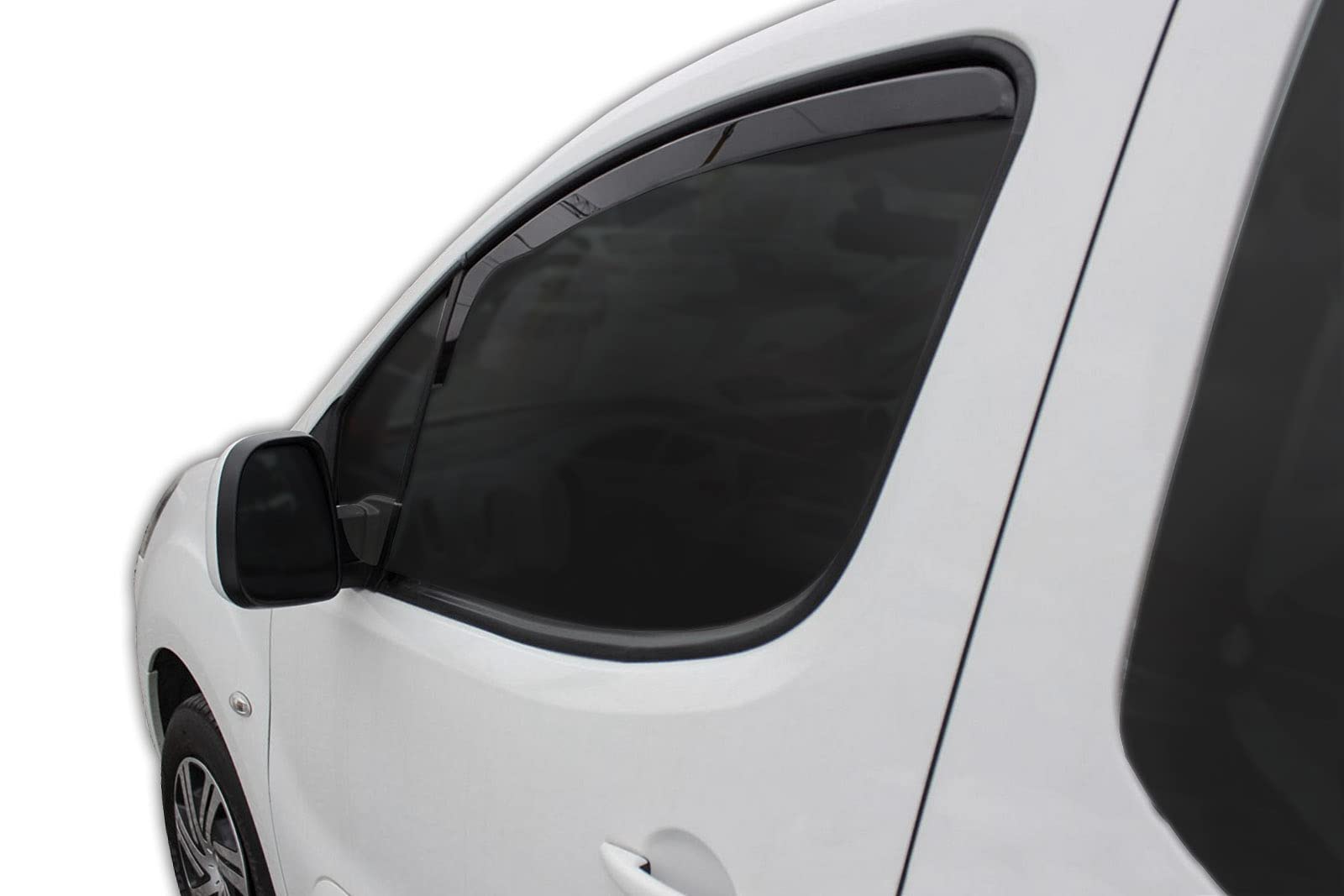 J&J AUTOMOTIVE GP Deflectores de aire para Citroen Berlingo 2008 – 2018, juego de 2 unidades, antiturbo, antiviento, impermeable, delantero, negro ahumado oscuro