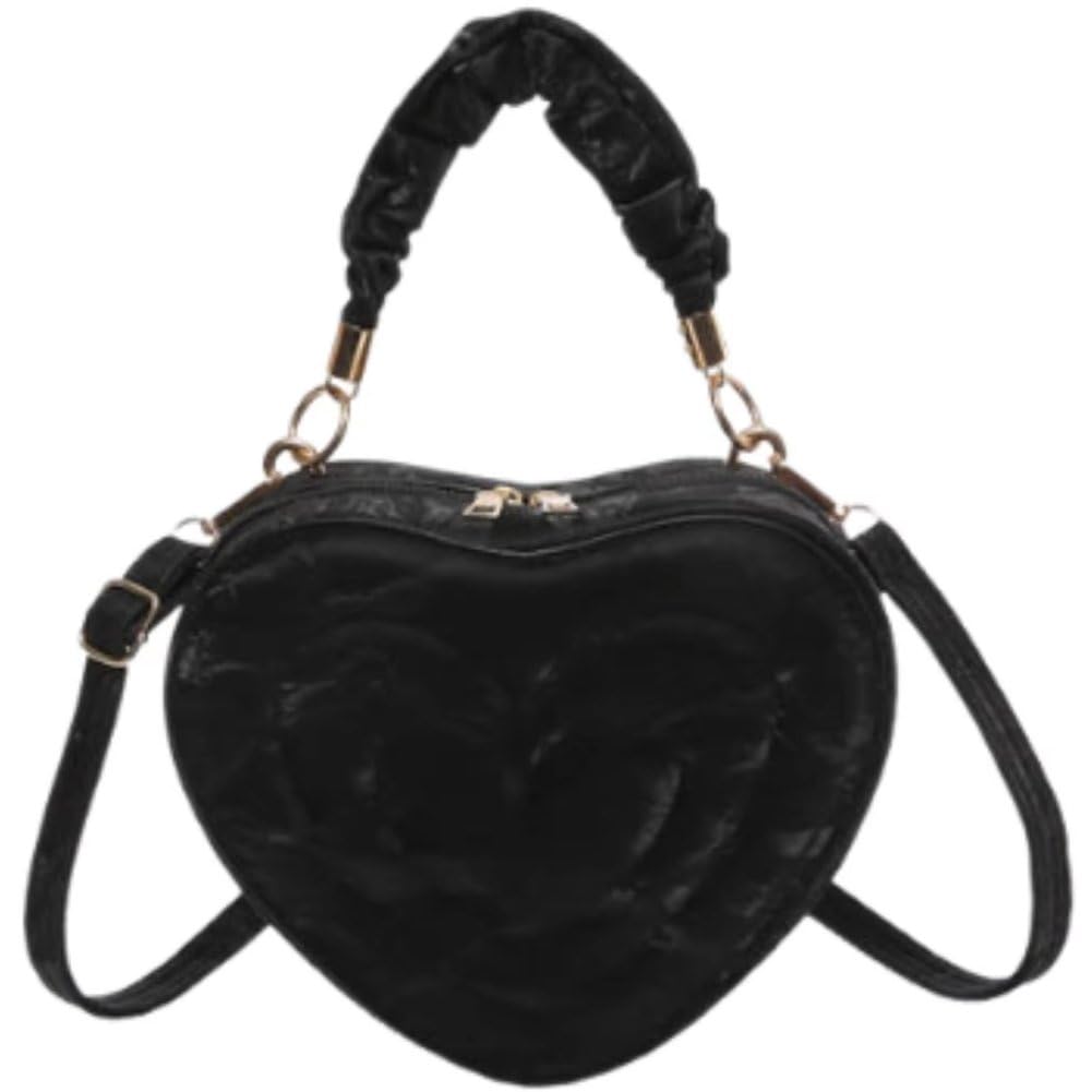 Dianzan Women Heart Shaped Bag Heart Tote Bag with Zipper Adjustable Pu Leather Crossbody Bag Ladies Heart Handbag Purses for Wedding