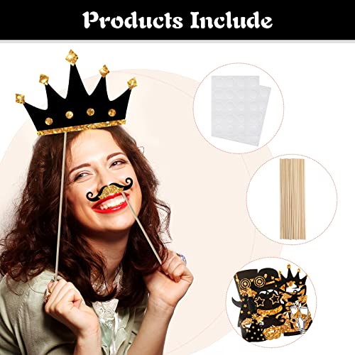 Zonon 24 Pcs Funny Photo Booth Props:Valentine's Day, Mardi Gras, Easter, Family Reunion, Class Reunion, Birthday, Weddings, Prom Disco Party Supplies - Mix of Hats, Lipstick, Tie(Golden)