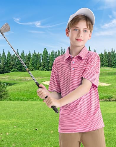 Image of Polo Shirts for Boys Golf Polo Shirt Short Sleeve Boys Performance Polo Dry Fit Stretch Collared UPF50+ Kids Golf Shirts