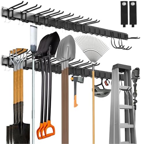Sinoer Garage Tool Management Wall Rack, Gartengeräte 80 Zoll 15 Haken | Metall-Gartengerätehalter,Garage Wall Management Storage Rack, Aufhänger für Skiausrüstung, Gartengeräte, B