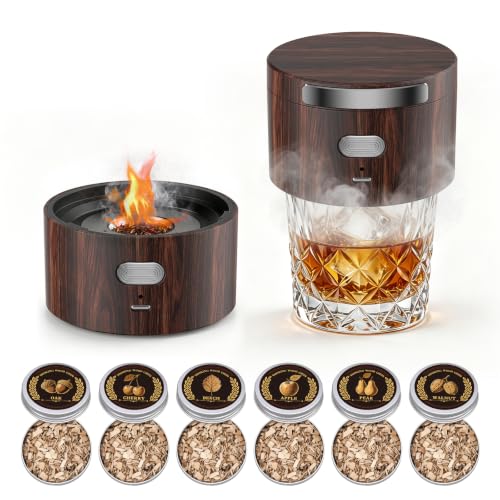 Electric Whiskey Smoker Kit with 6 Flavor Wood Chips, Old Fashioned Whiskey Gift Set, Cocktail Drink Smoker Kit Home Bar Accessories Tools, for Dad