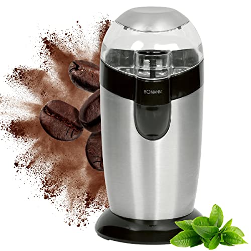Bomann elektrische Kaffeemühle | Edelstahlschlagmesser | Fassungsvermögen 40 Gramm | Aromaschutz | 120 Watt Motor | Edelstahl-Bohnenbehälter | KSW 445 CB inox