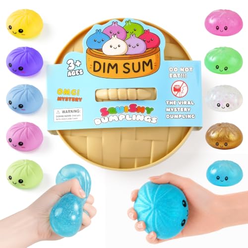 Image of Dumpling Squishies, Dumpling Mystery Box, Colorful Dumplings Stress Balls Toy, Stocking Stuffers with Food Steamer Stretchy Desk Toys (Flash Blue)