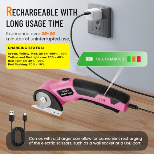 Image of Electric Scissors, Cardboard Cutter, With LED Light, High-Efficiency Brushless Motor, 2000mAh Battery, Tungsten Steel Blade, Suitable for Cloth, Cardboard, Carpet Wire Rope Cutters Pink